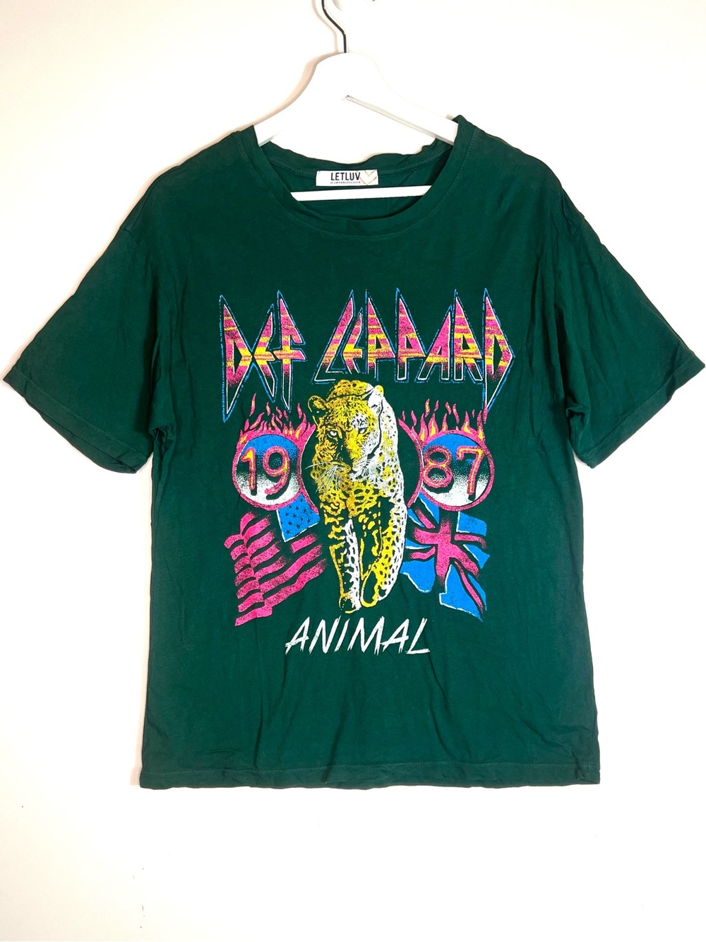 Letluv by Anthropologie Def Leppard Green Tee Size Small - Picture 3 of 10